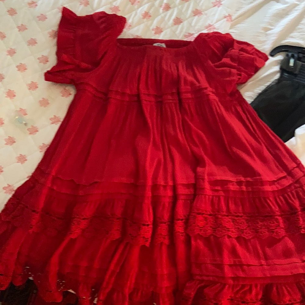 Red off the shoulder tiered dress